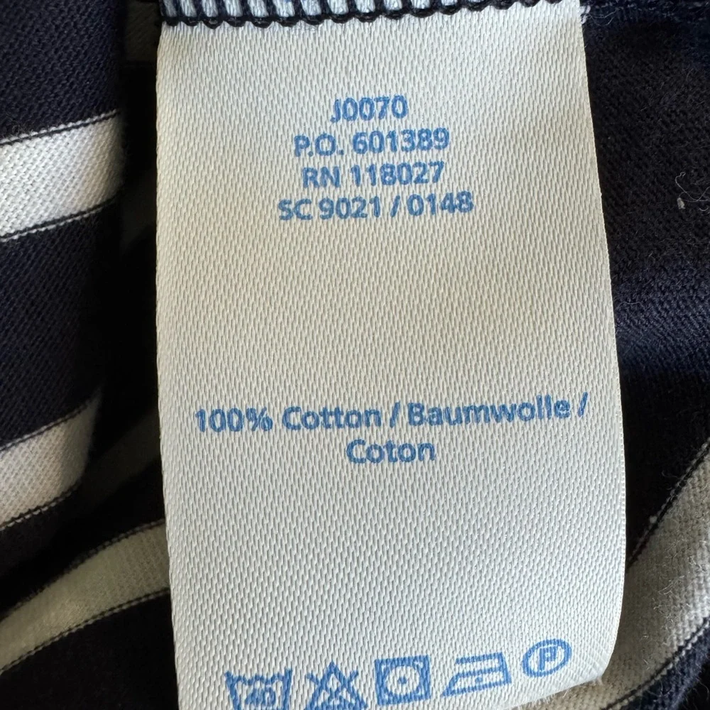 Boden Size 2 Long Sleeve T-Shirt Navy Blue‎ White Stripe Ruffles Scoop Neck Top - Picture 5 of 5